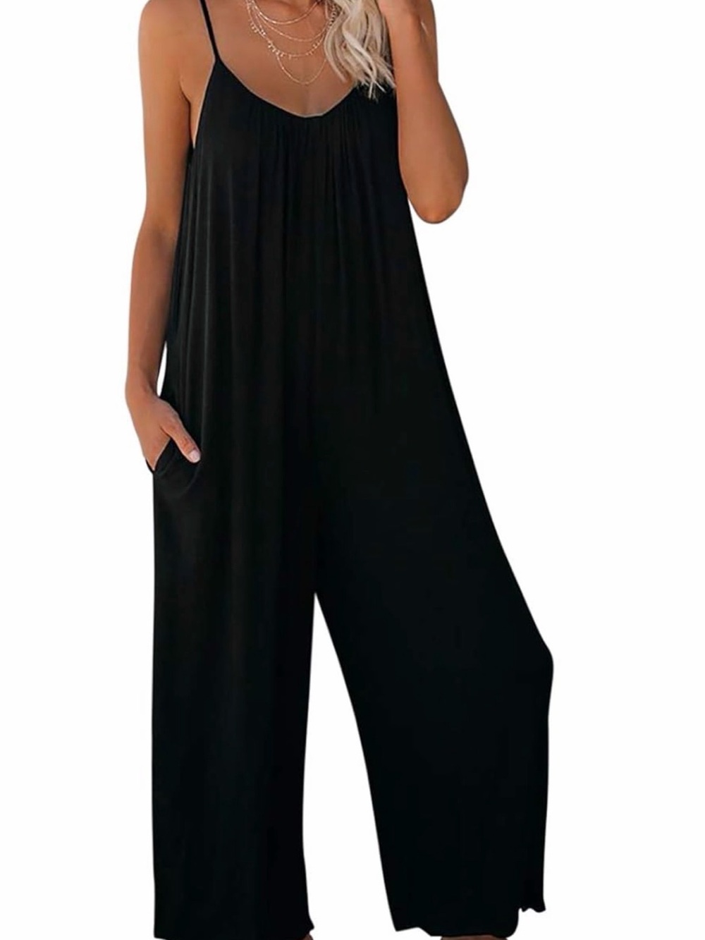 Women’s Black Wide-Leg Spaghetti-Strap Jumpsuit size xl